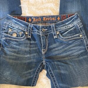 Rock Revival Women's Dark Blue Boot Cut Jeans with Contrast Stitching